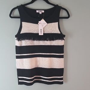 NWT BB Dakota Black and Off-White Knit Tank Top With Fringe Size Small